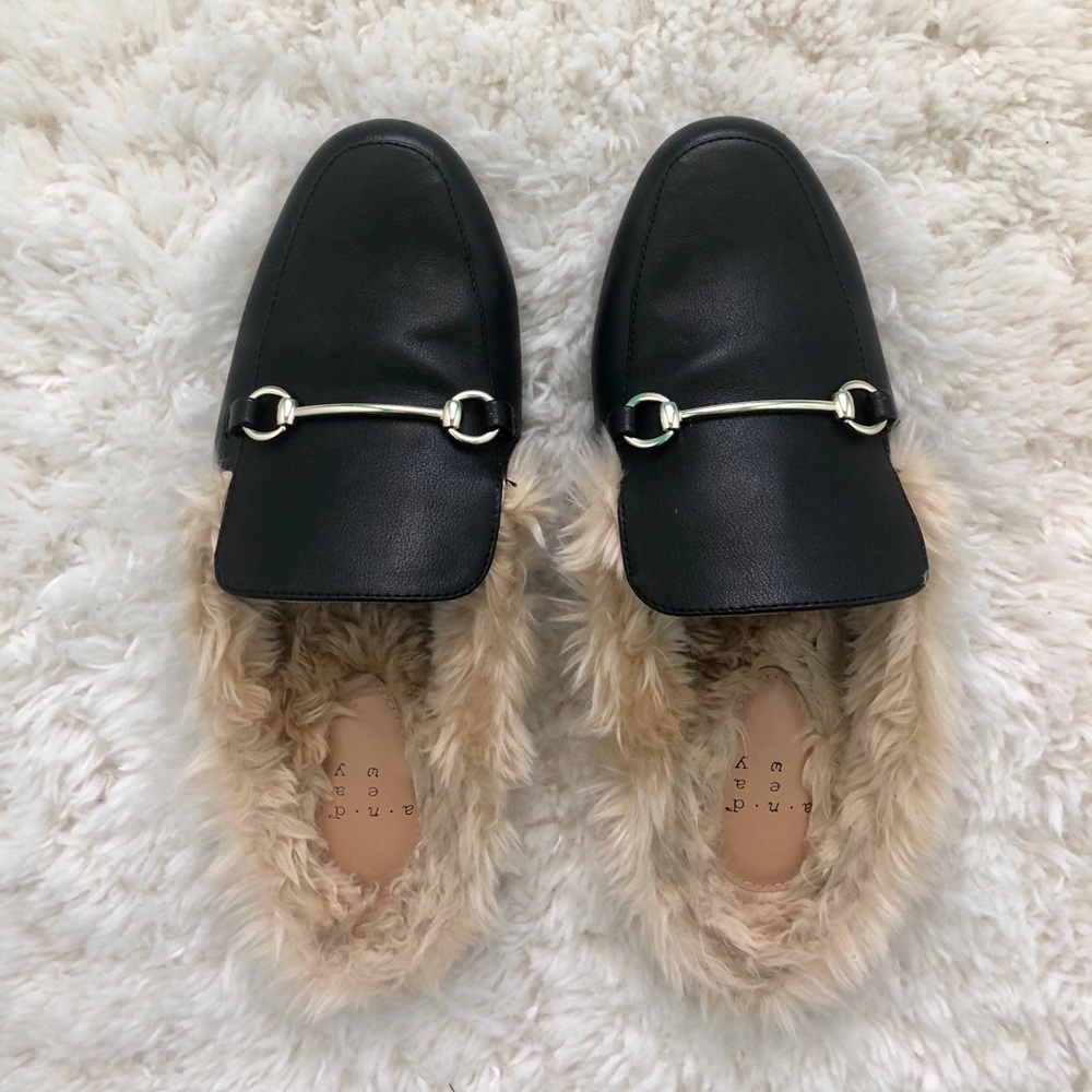 A New Day Black Furry Slide On Loafer